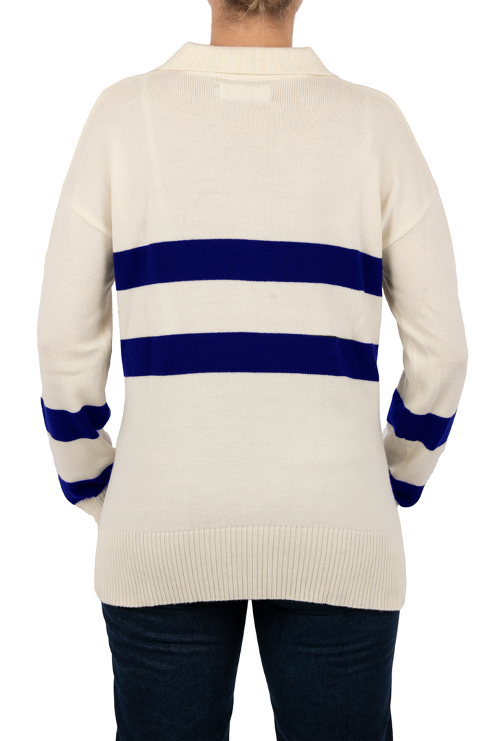 Striped Polo Knit - White & Navy