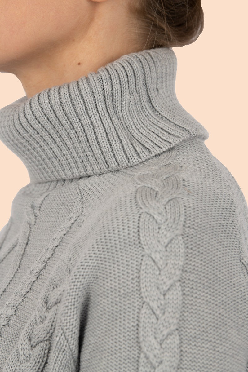 Cable Knit Roll Neck Jumper - Grey