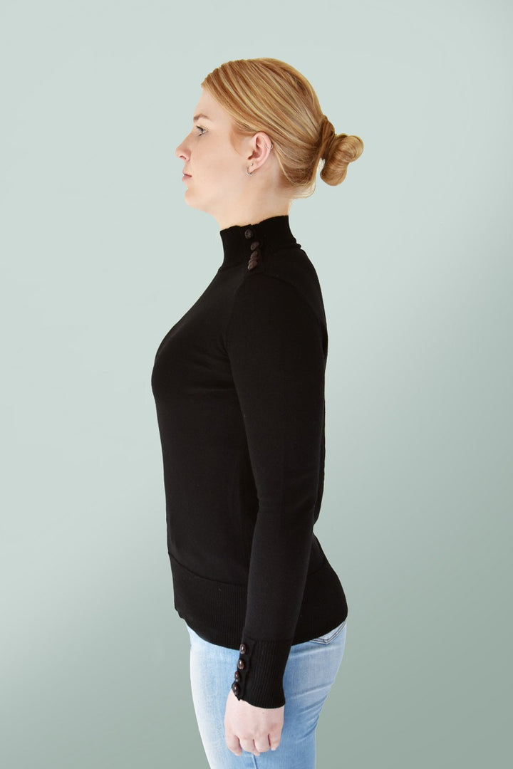 Leather Button Jumper - Black