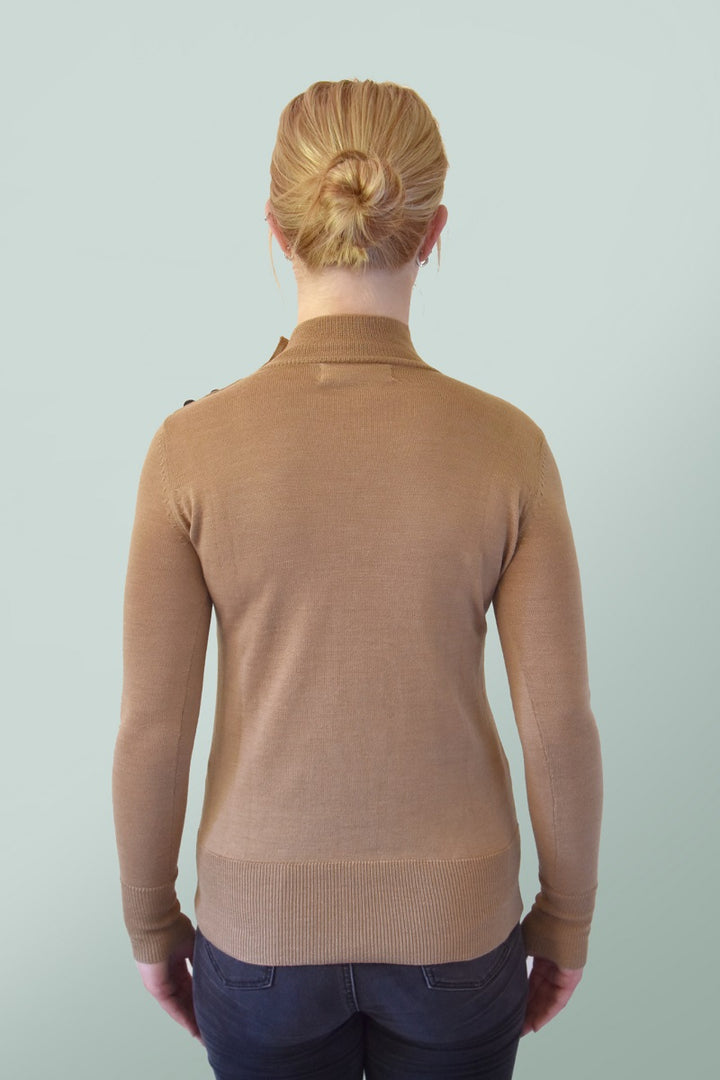 Leather Button Jumper - Camel