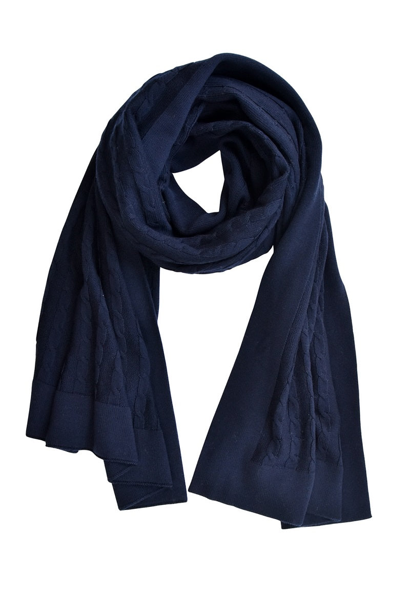 Oversize Cable Knit Scarf - Navy
