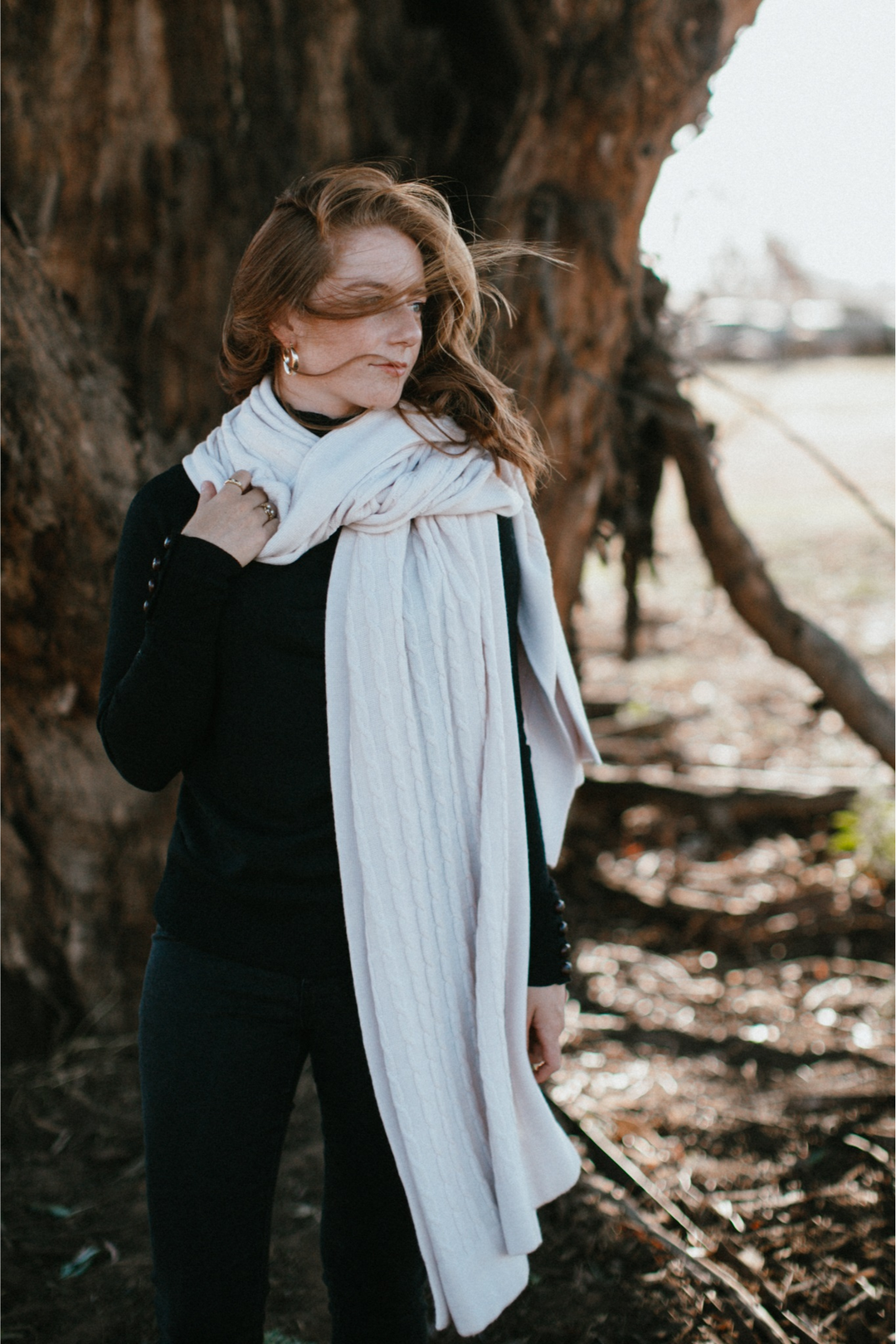 Oversize Cable Knit Scarf - Oatmeal
