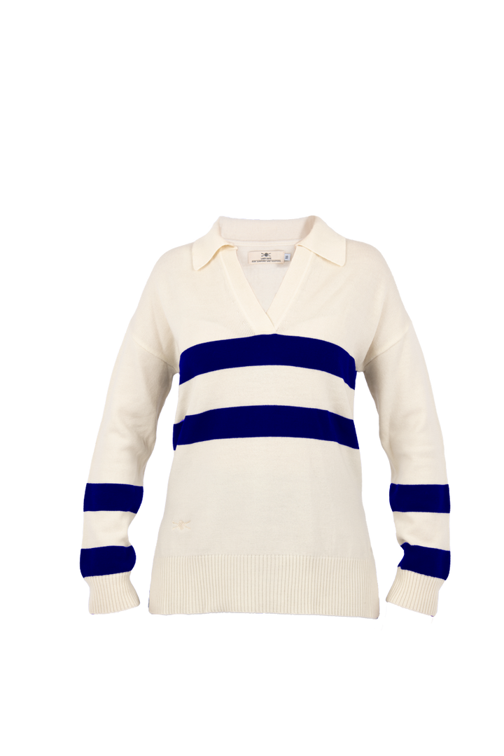 Striped Polo Knit - White & Navy